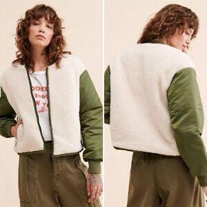 ASTR The Label Tegan Mixed Media Jacket in Olive/Cream Size M NWOT